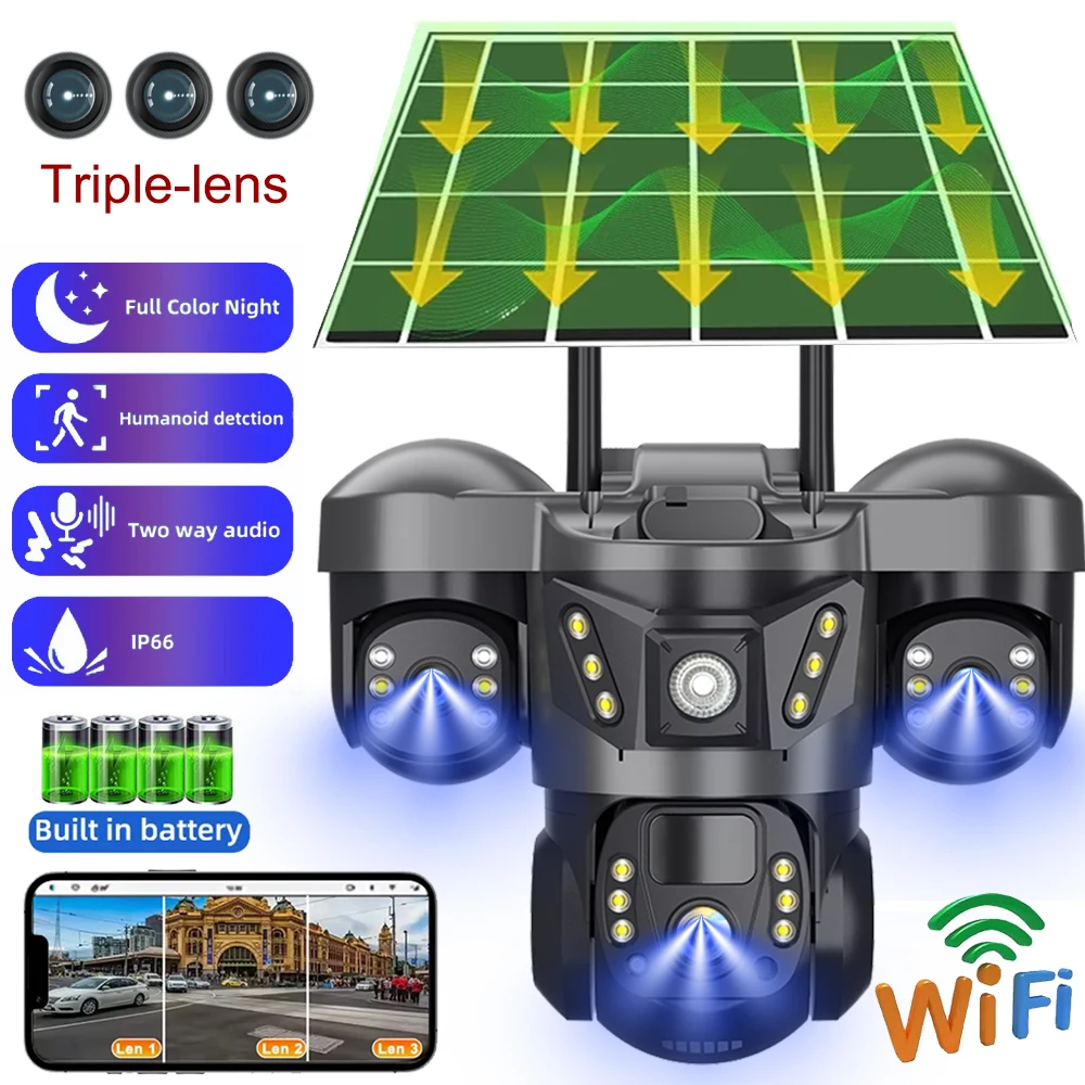 

Солнечная камера 15MP HD ночного видения Wi-Fi камеры наблюдения уличная водонепроницаемая PTZ автоматическое отслеживание умный дом безопасность 2-стороннее аудио