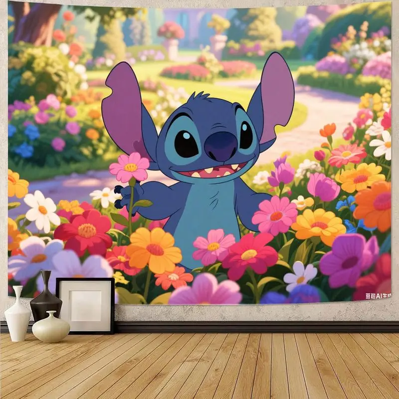 

1 шт., цветочный гобелен Лило и Стич, красочный мультяшный настенный художественный домашний декор, идеально подходящий для детской комнаты или фанатов Диснея