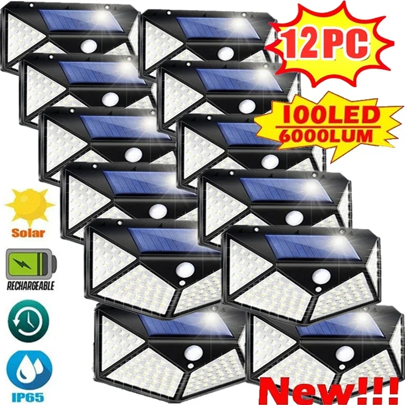 Luz LED Solar de pared para exteriores, lámpara con Sensor de movimiento PIR, farola alimentada por energía Solar para jardín, 2/4/6/8/12 piezas, 100