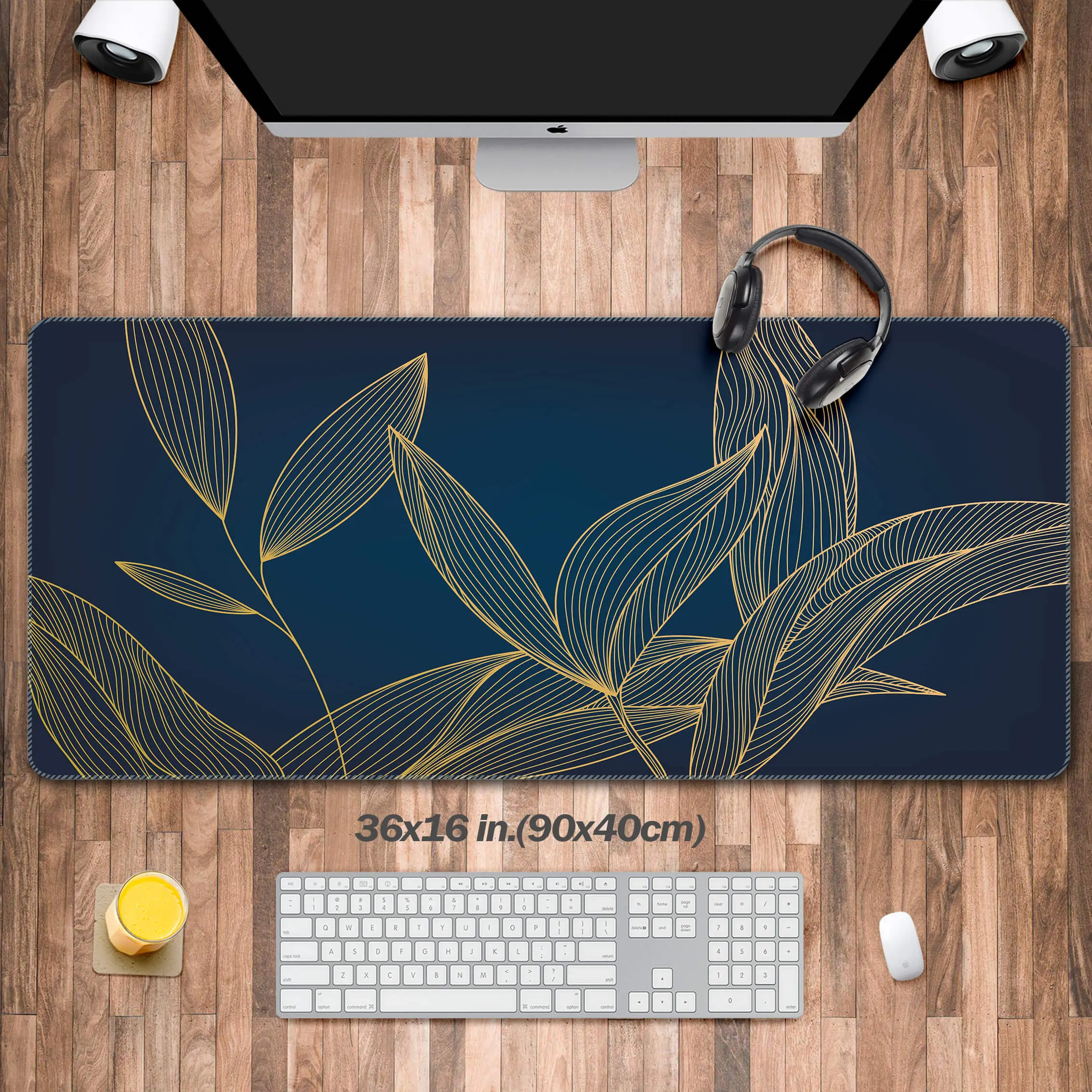 

Leaves Pattern Desk Rug, XXl Floral Mouse Pad, XL Green Mouse Pad, Floral Desk Mat, Gold Leaf Desk Décor, Gift for Her