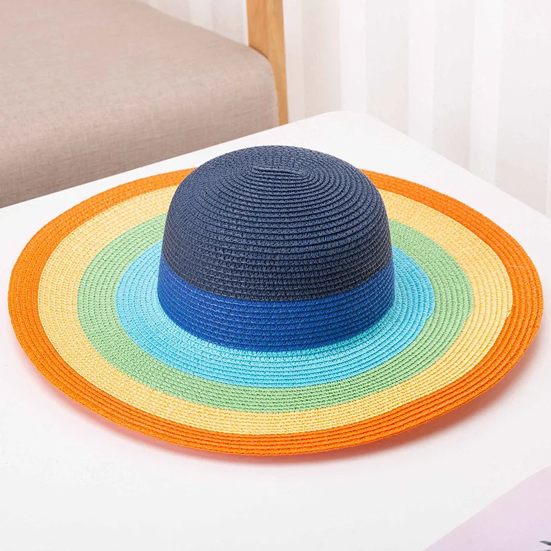 2023 Colored dome large brim straw hat for women men summer sunshade hat beach holiday sun hat sunscreen beach hat