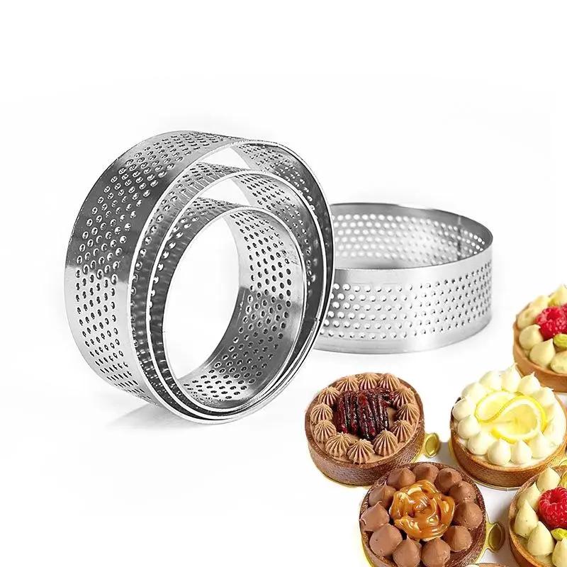 5/6/7/8/9/10 CM Perforated Tart Rings With Hole Stainless Steel Tart Bottom Tower Fruit Pie Quiches Cake Ring Mousse Baking Mold