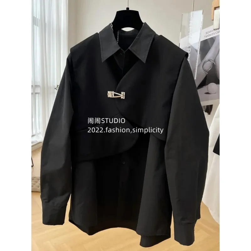 2023 Spring Summer New 300 Catties Long-Sleeved Shirt Vest Two-Piece Loose Korean Version of Thin Shirt Fashion All-in-one Suit