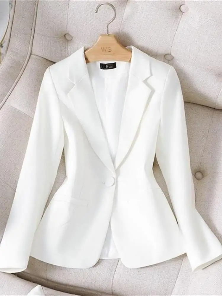 Black Short Tailored Women's Suit Jacket Spring Autumn Korean Style Casual Professional Clothing Long Sleeve One Button