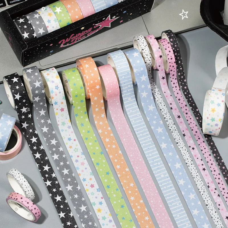 1Style 12Rolls/bag Walking with the Stars Tape Set Creative Handbook Material DIY Scrapbook Photo Frame Diary