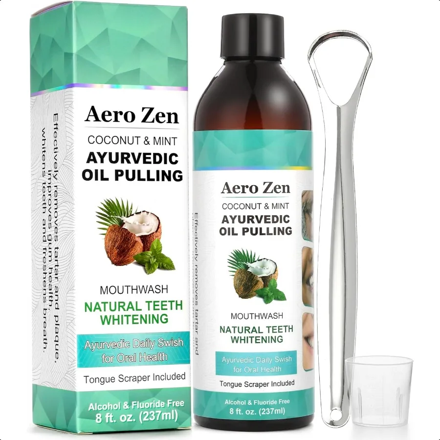 

Coconut Oil MouthwashOil Pulling with Tongue Scraper Natural Alcohol Free Mouthwash Clean Mint Supports Bone Gum Health Fresh B