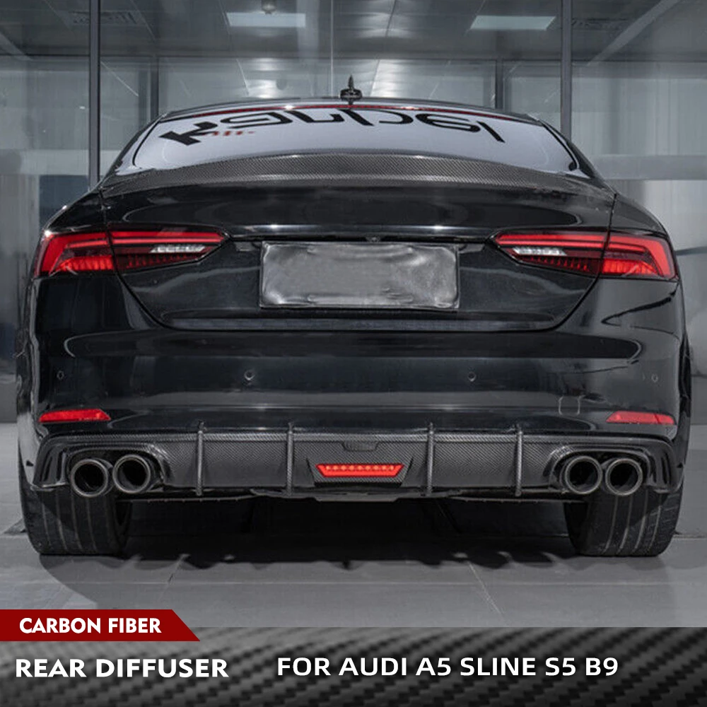 

For Audi A5 Sline B9 S5 2017-2019 Carbon Fiber Car Rear Bumper Diffuser Lip Spoiler Rear Body Kits Diffuser With LED Light