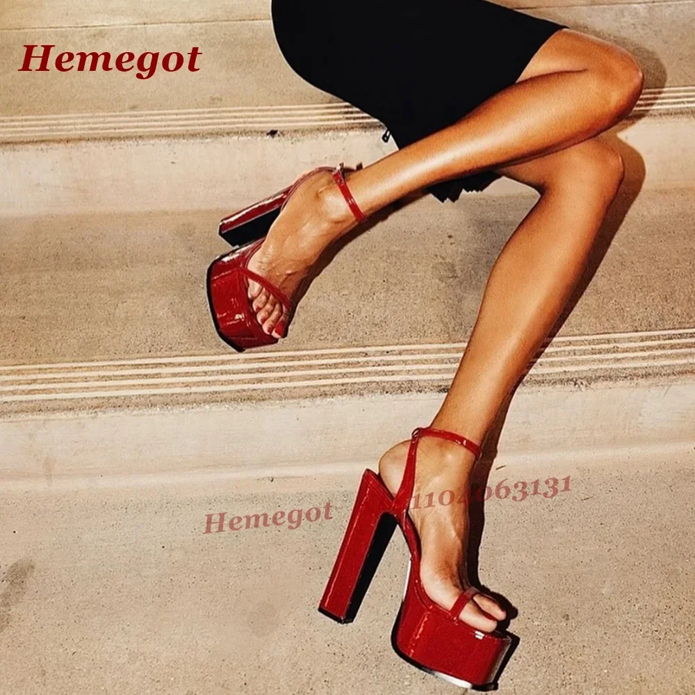

Red Platform Ankle Strap Sandals Chunky Heels Slingback Open Toe Glossy Women's Sandals Summer Slingback Luxury Party Shoes 2025