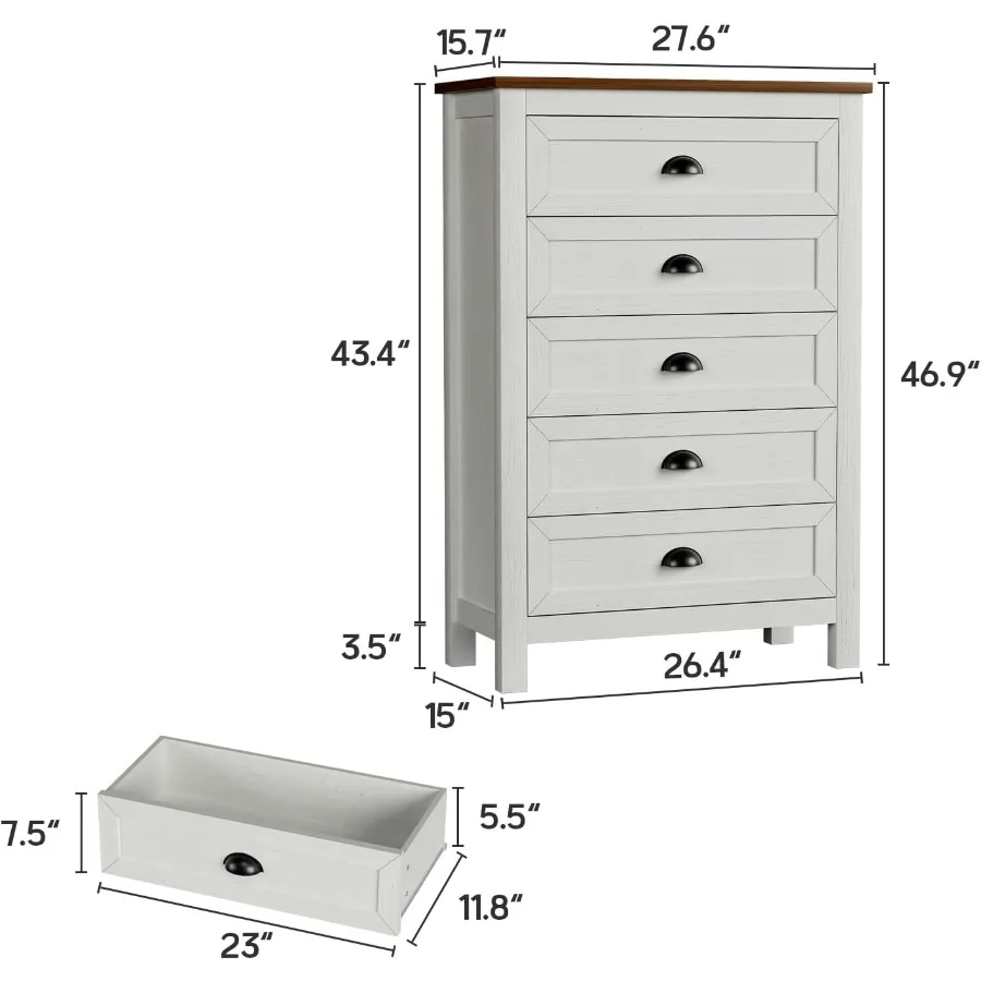 طقم خزانة مكون من قطعتين لغرفة النوم وخزانة مزرعة واحدة مع 7 أدراج وخزانة طويلة واحدة مع خزانة ذات أدراج ومنظم للأدراج #4