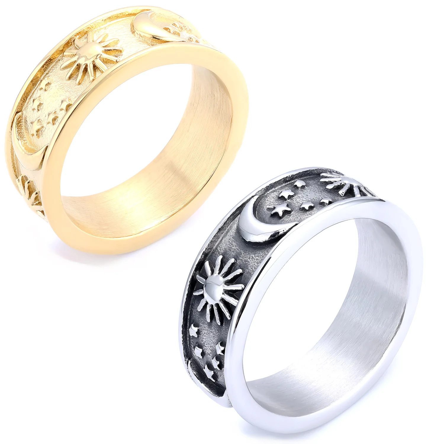 

Лидер продаж, индивидуальные трендовые кольца, кольцо со звездой и луной из нержавеющей стали, титановое стальное кольцо, мужская мода, минималистичный подарок на день рождения