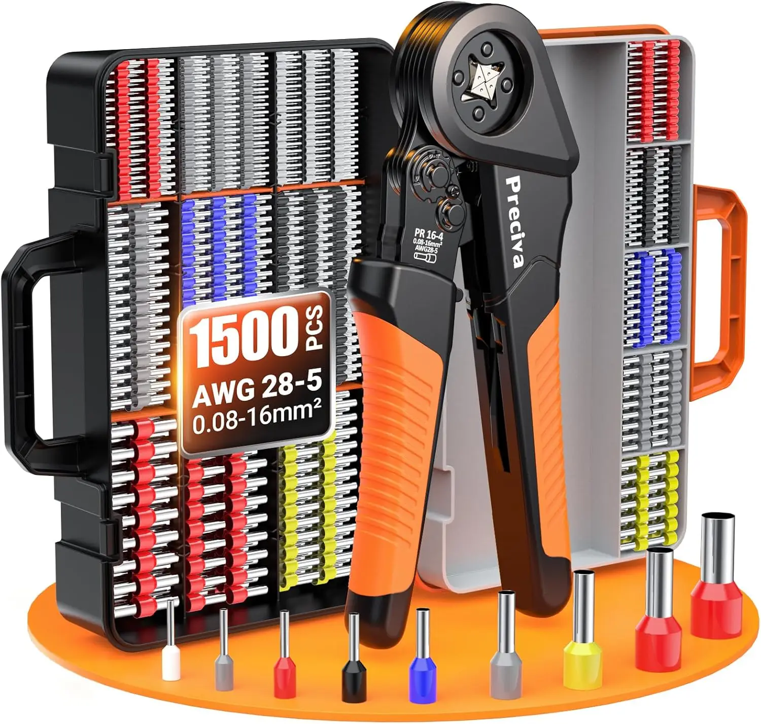 

Ferrule Crimping Tool Kit with Self-Adjustable Ratchet Mechanism - AWG 28-5 (0.08-16mm²) for Labor-Saving and Efficient Wire