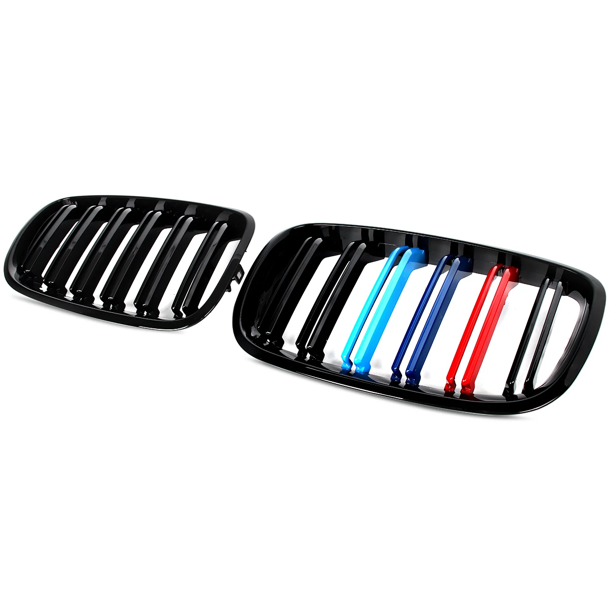 شبكة شواء أمامية سوداء لامعة بلون M شريحة مزدوجة لسيارات BMW X5 X6 E70 E71 2007-13