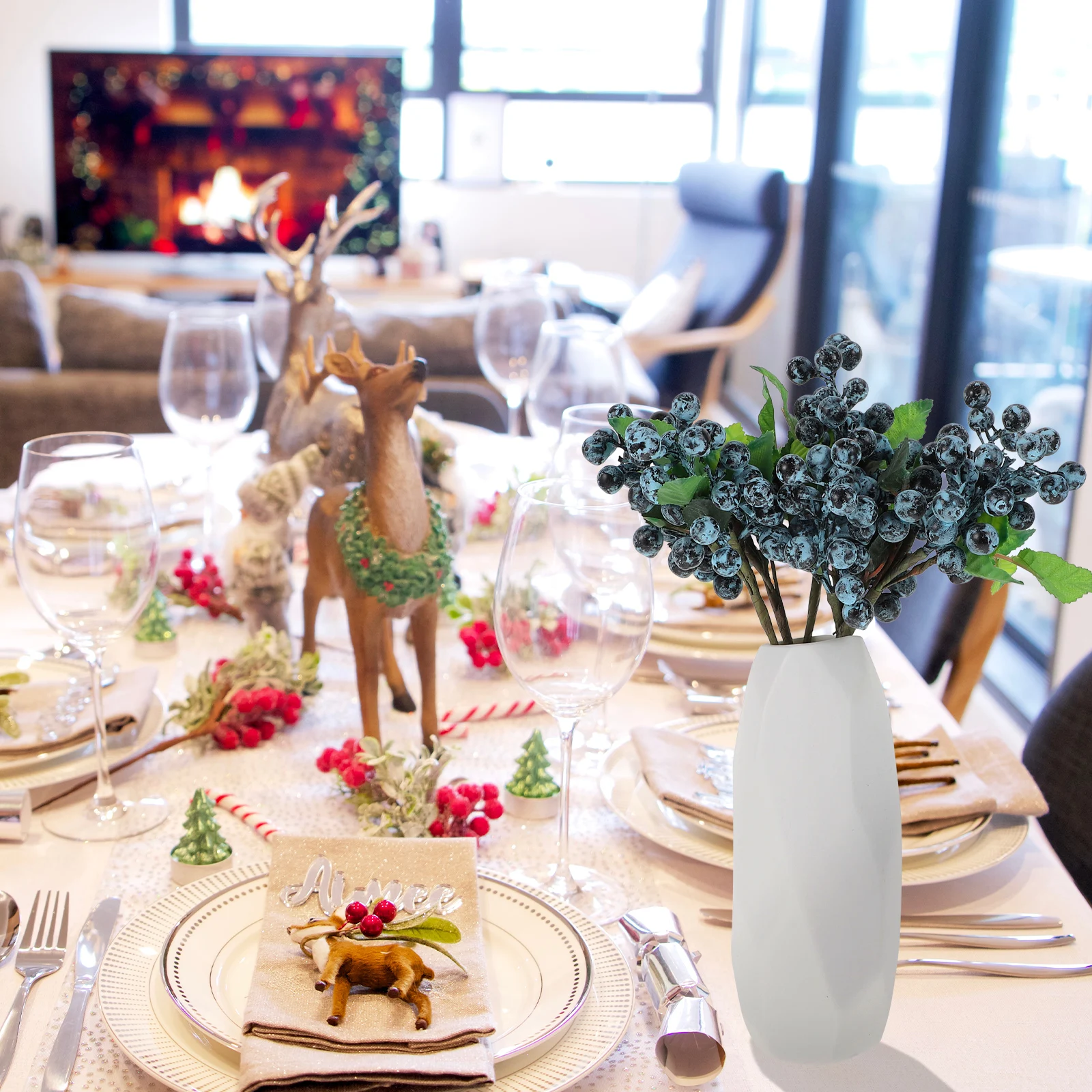 

5pcs Artificial Berry Stems Faux Blueberry Decor Flower Arrangement Materials Christmas Wedding Party Decoration