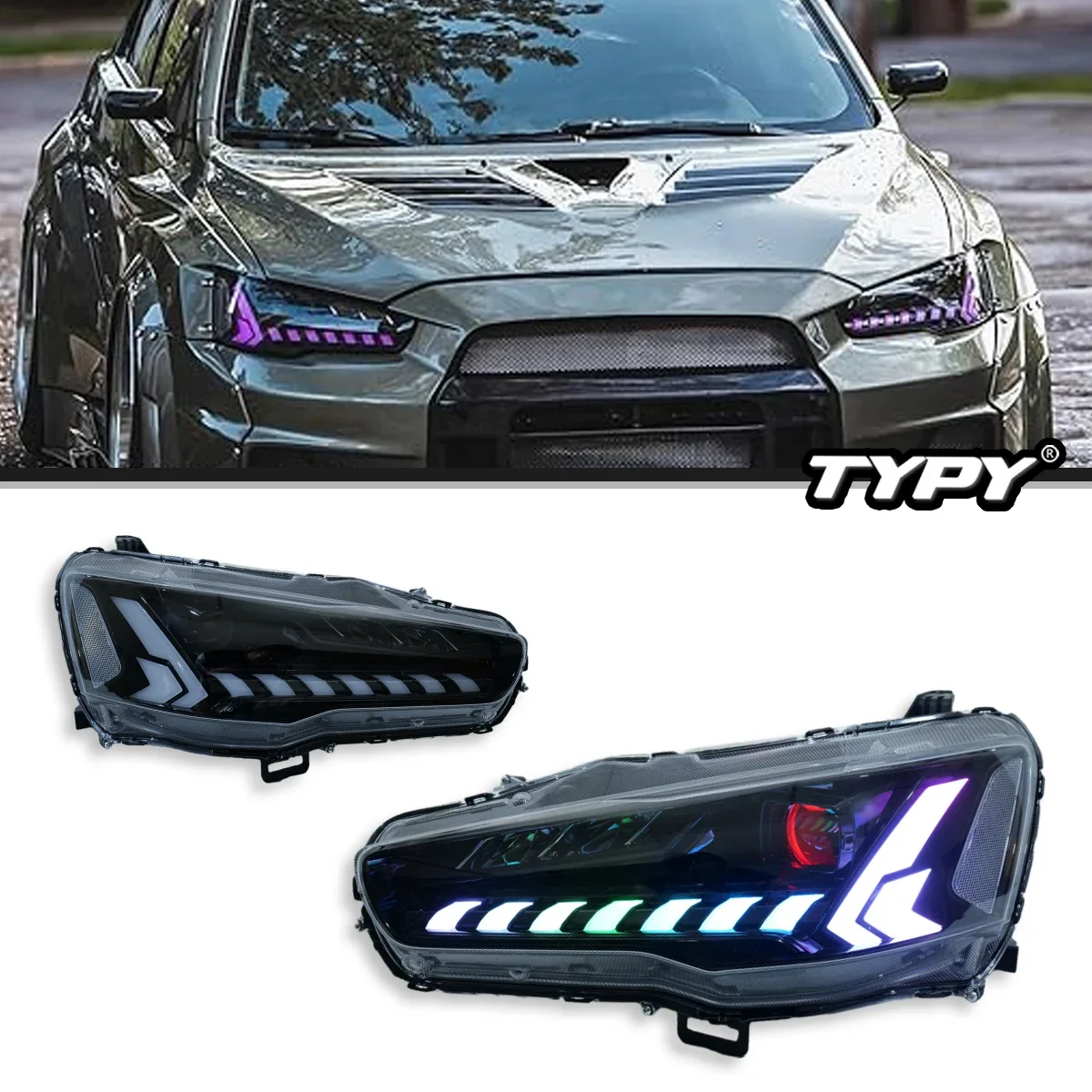 

Car Lights For Mitsubishi Lancer EVO X Headlight 2009-2016 LED Projector Dynamic Turn Signal Light Auto Accessories