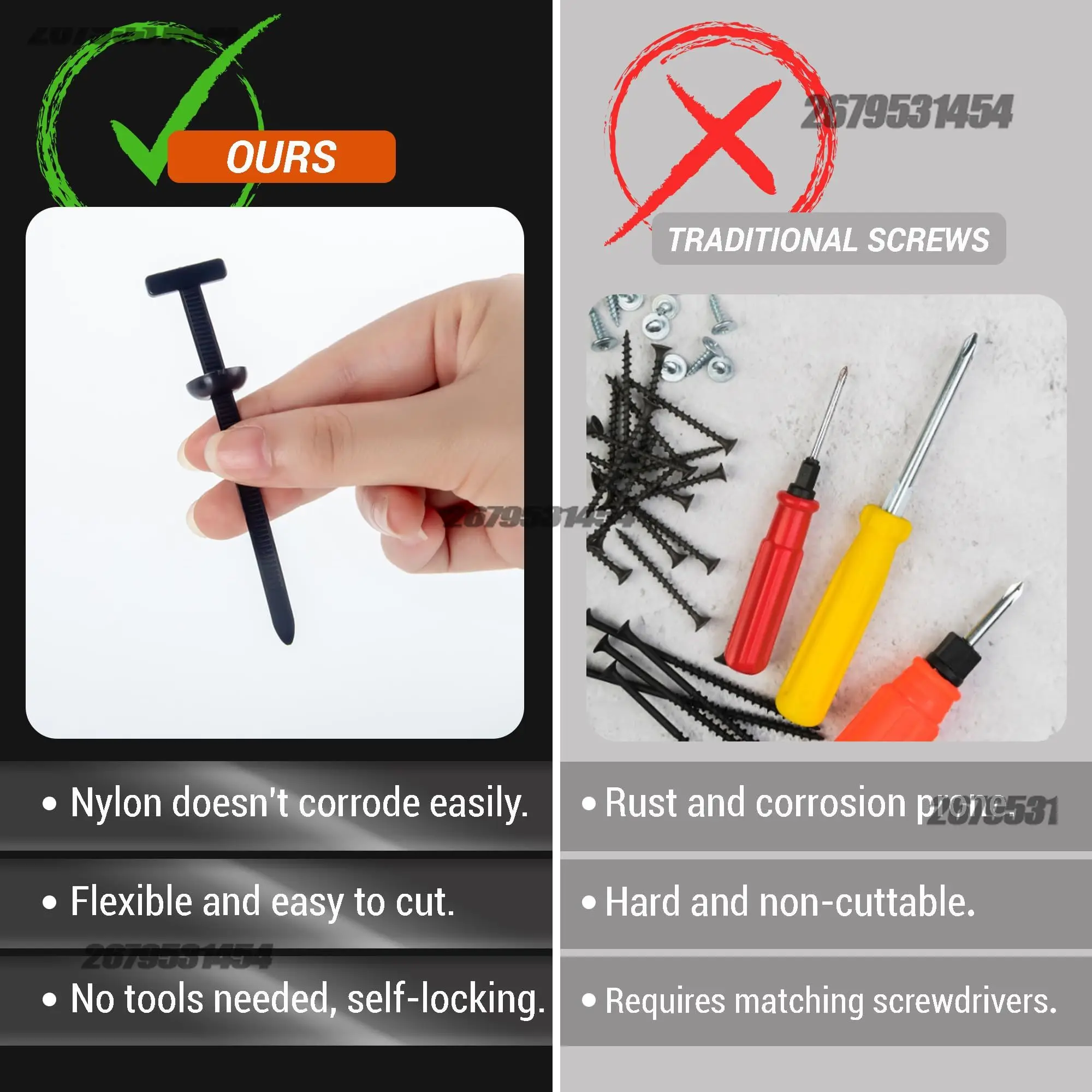 Plastic Cable Greenhouse Scratch Nylon Universal Buckle-Heavy Duty Zip Ties Holder with Pin Button Design Tool Fasteners Car image 5