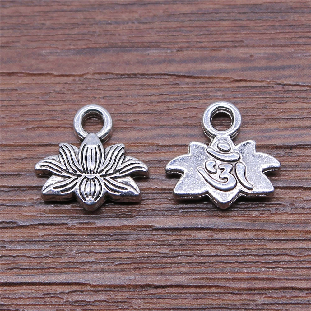 WYSIWYG 10pcs Charms Lotus Om Antique Silver Color 11x11mm Metal Alloy Charms Jewelry Diy Accessories