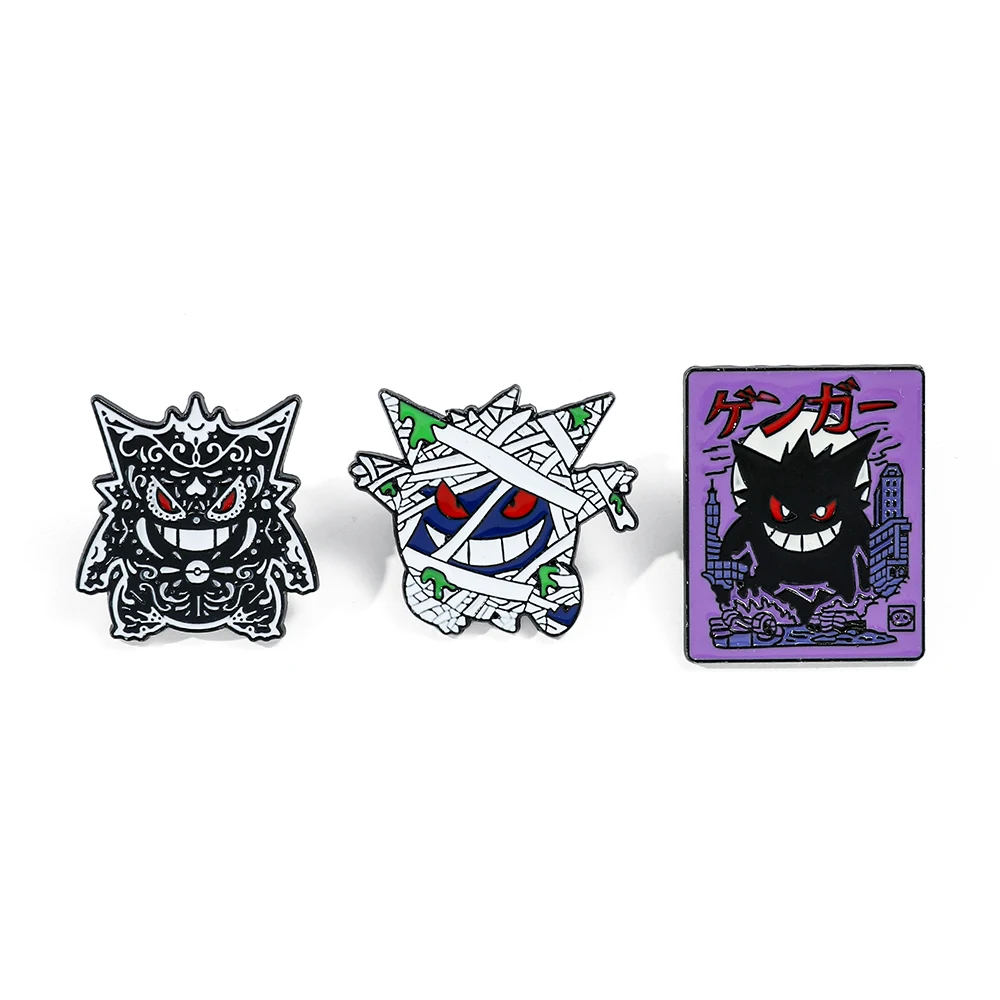 3 pcs Personality Gengar Cartoon Brooch Evil Bandage Monster Enamel Pin Metal Badge Clothing BackPack Jewelry