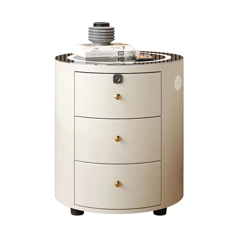 Modern Luxury Smart Bedside Table Wireless Charging Led Lamp with Fingerprint Lock Speaker Simple Multifunctional Locker