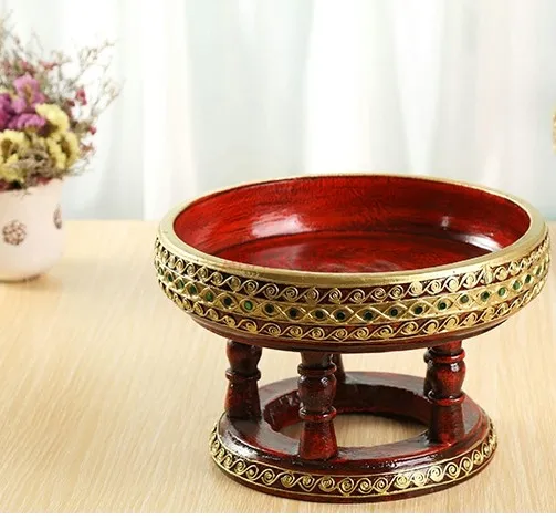 Solid wood high legged red fruit plate creative home snack plate relocation new home fruit plate