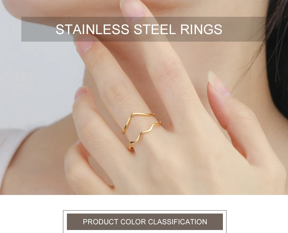 Minimalist Stackable Wave Rings for Women Geometric Finger Ring Stainless Steel Golden Jewelry Thin Rings Set Daily Party Wear