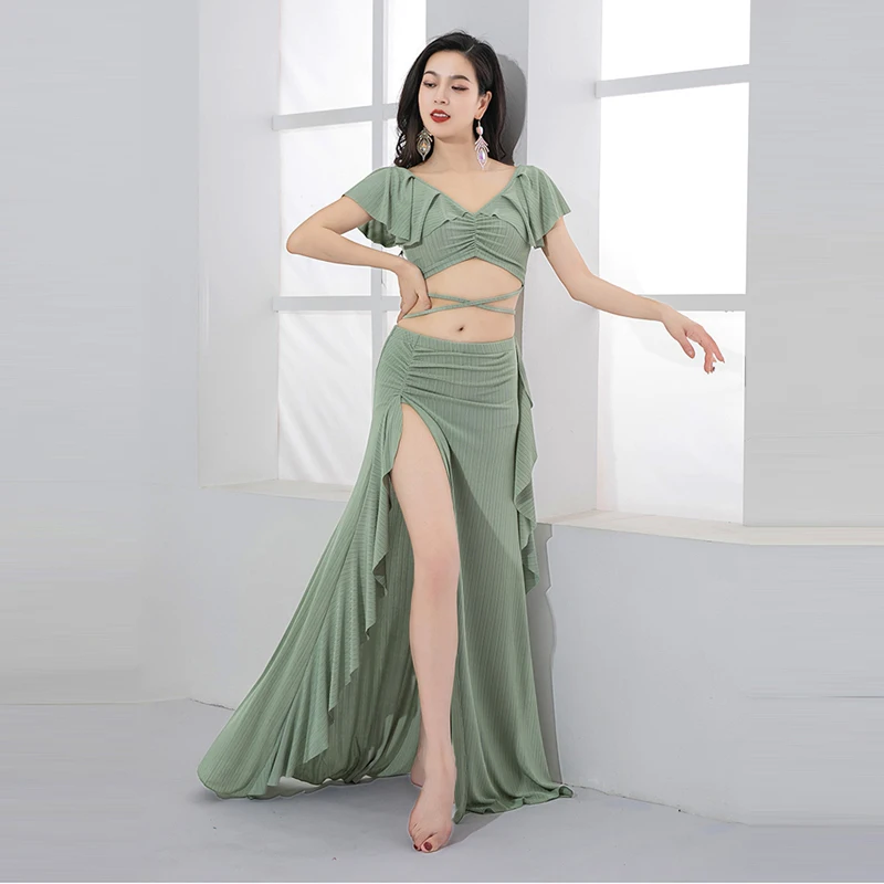 Belly Dance Suit 2024 New Training Suit Lotus Leaf Element Split Set Soft and Simple Oriental Dance Suit