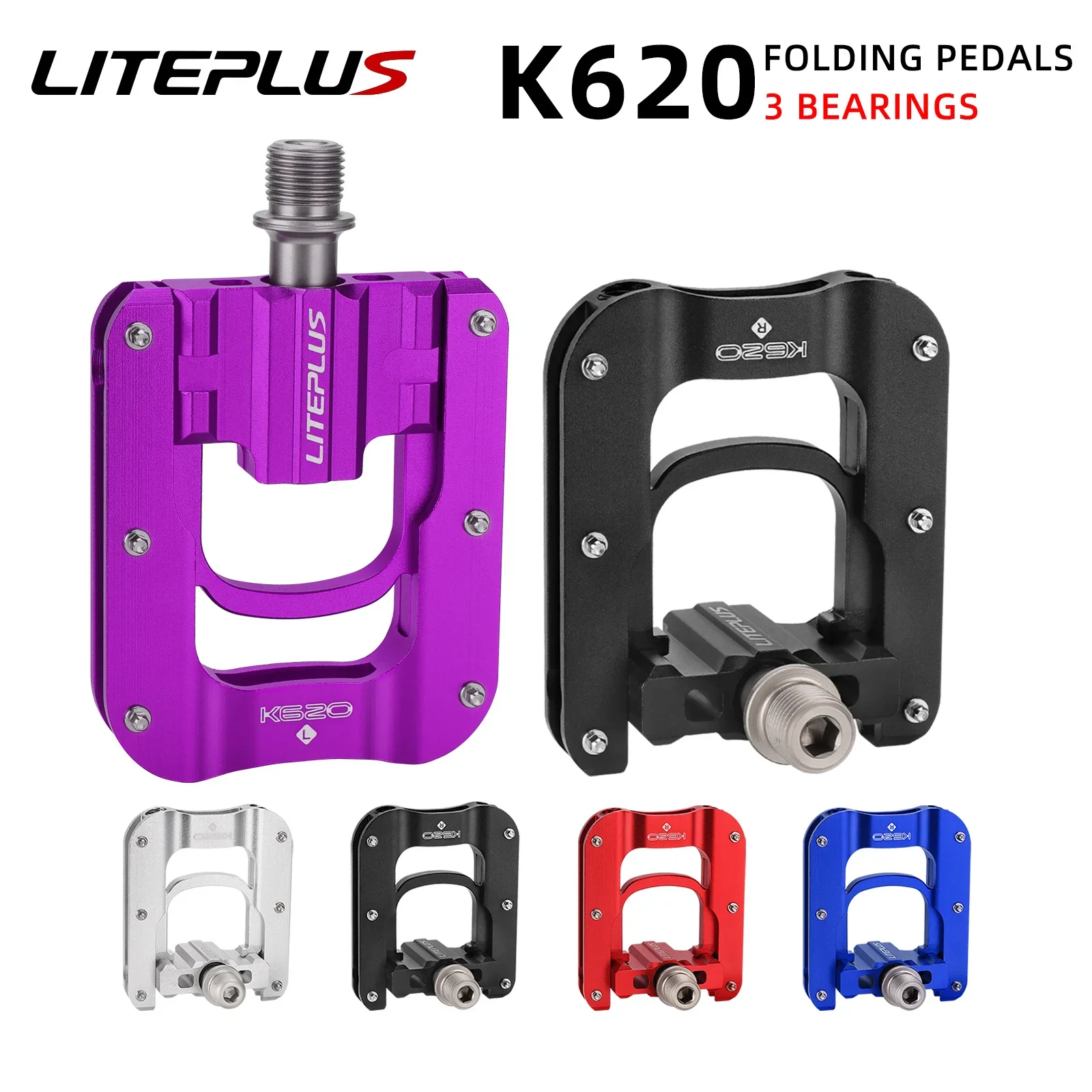 

Liteplus Ultralight Bicycle Folding Pedal K620 3 Bearing Aluminum Alloy Double-sided Anti-slip Pedals for Folding Bike Pedal