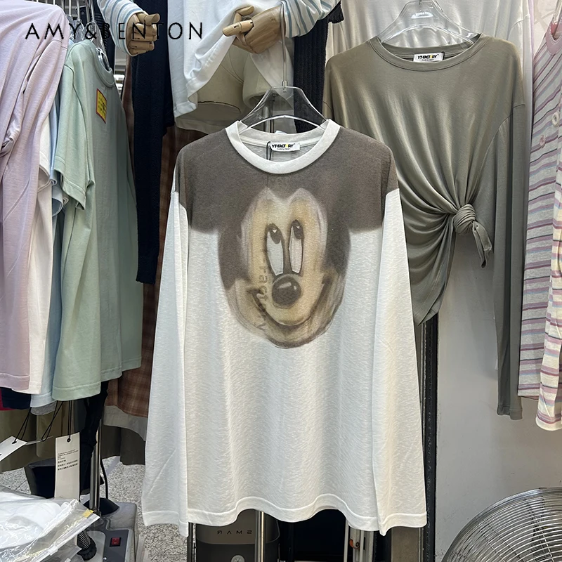 

Perspective Sunscreen T-shirt Long-sleeved Medium And Long Round Neck Kawaii Clothes Oversized Loose Light Age-reducing Y2k Tees