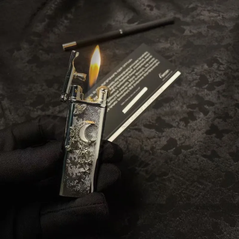 2026 Butane Gas Lighter, High-end Handmade Retro Cross Grinding Wheel Lighter, Portable Metal Open Flame Lighter, Smoking Gift - Detail 1