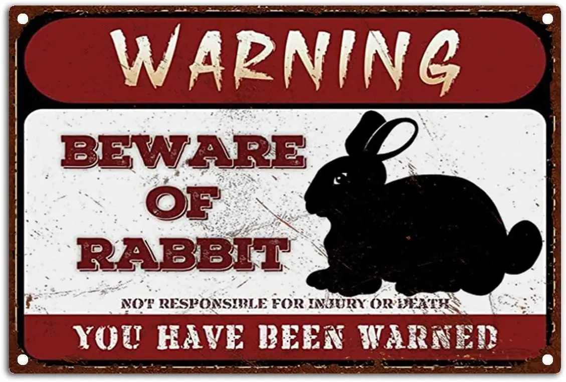 Warning Signs Retro Beware Of Rabbit Metel Tin Signs Funny Beware Animal Decorative Signs Vintage Easter Day Wall Decor-12x8inch