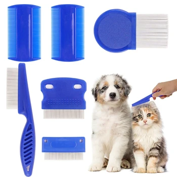 6 pçs/set pet pente de pulga cabeça de aço inoxidável pente de piolhos gato aliciamento pente remove muco e crosta pequenos piolhos pente de pulga
