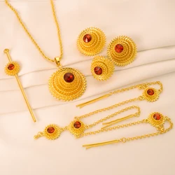 Newest Ethiopian Jewelry Sets Pendant Earrings Rings Headchain Hairpain African Eritrean Habesha Wedding Engagement Gifts