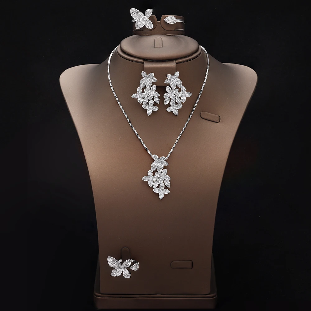 

HIBRIDE Exquisite twinkle sliver color flower necklace earrings bracelet everyday women jewelry wedding party gift S-1061