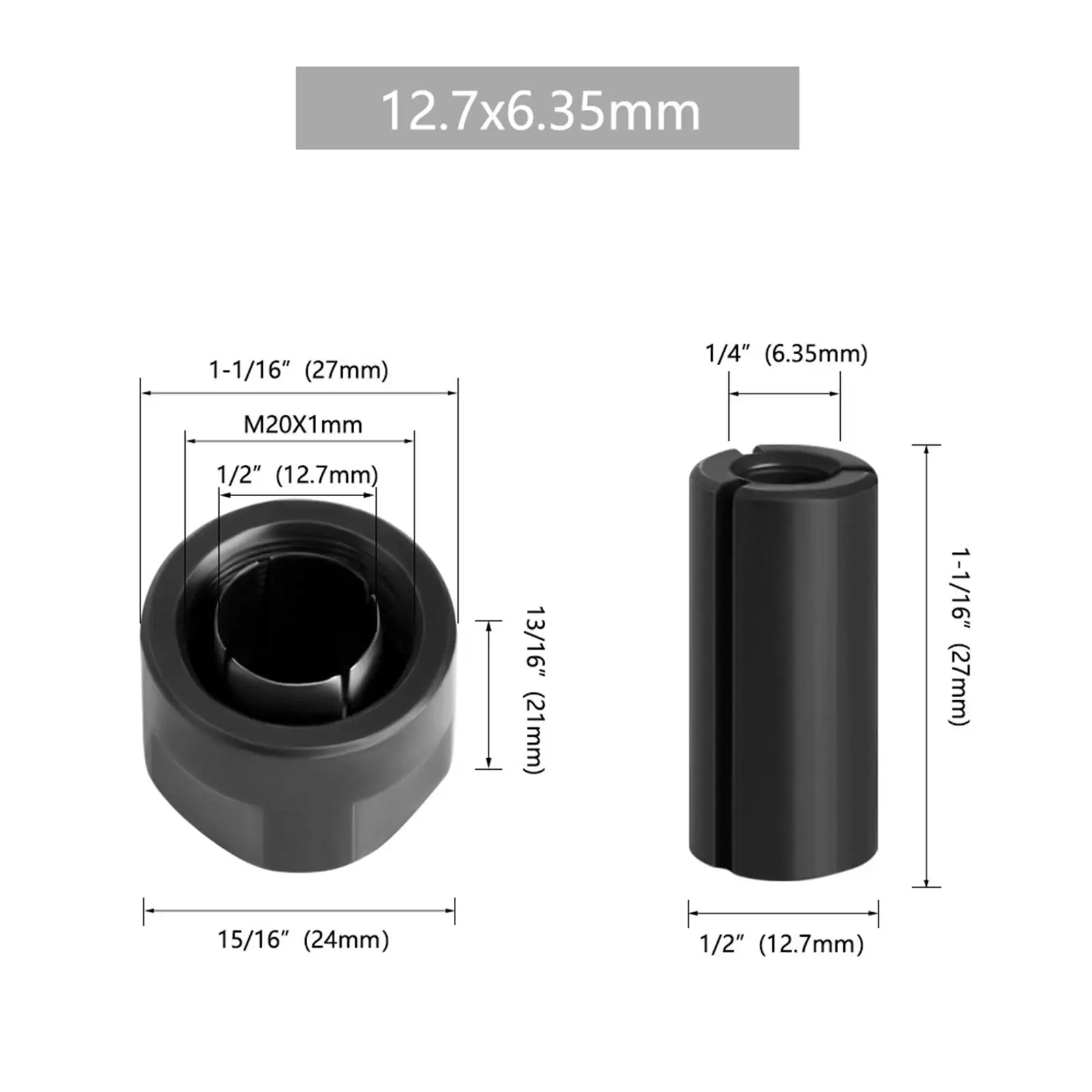 Router Collet Chuck Adapter Reduction Sleeve Carbide Split Bushing Converter 1/2 Inch Outer Diameter for Engraving Machine