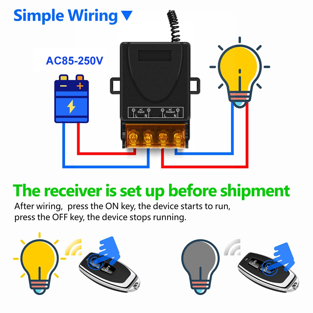 RF Wireless Remote Control Switch 433Mhz AC 110V 120V 240V 220V 30A Relay for Light Lamp Water Pump Door Access System