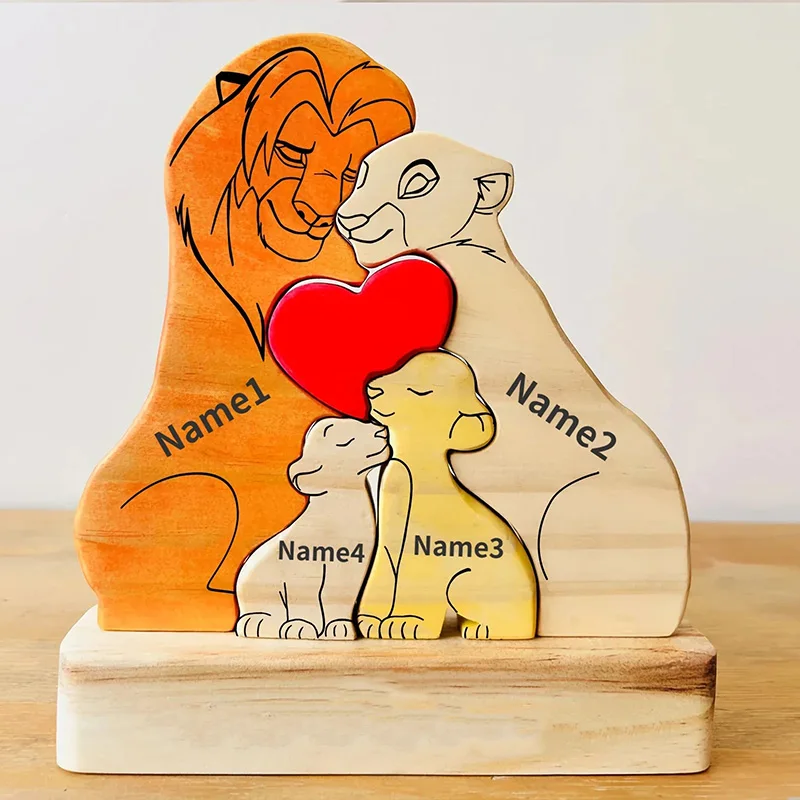 Gepersonaliseerde kunst familie puzzel gratis aangepaste naam houten leeuw puzzel Home Decor cadeaus voor familie warme geschenken jubileum aandenken