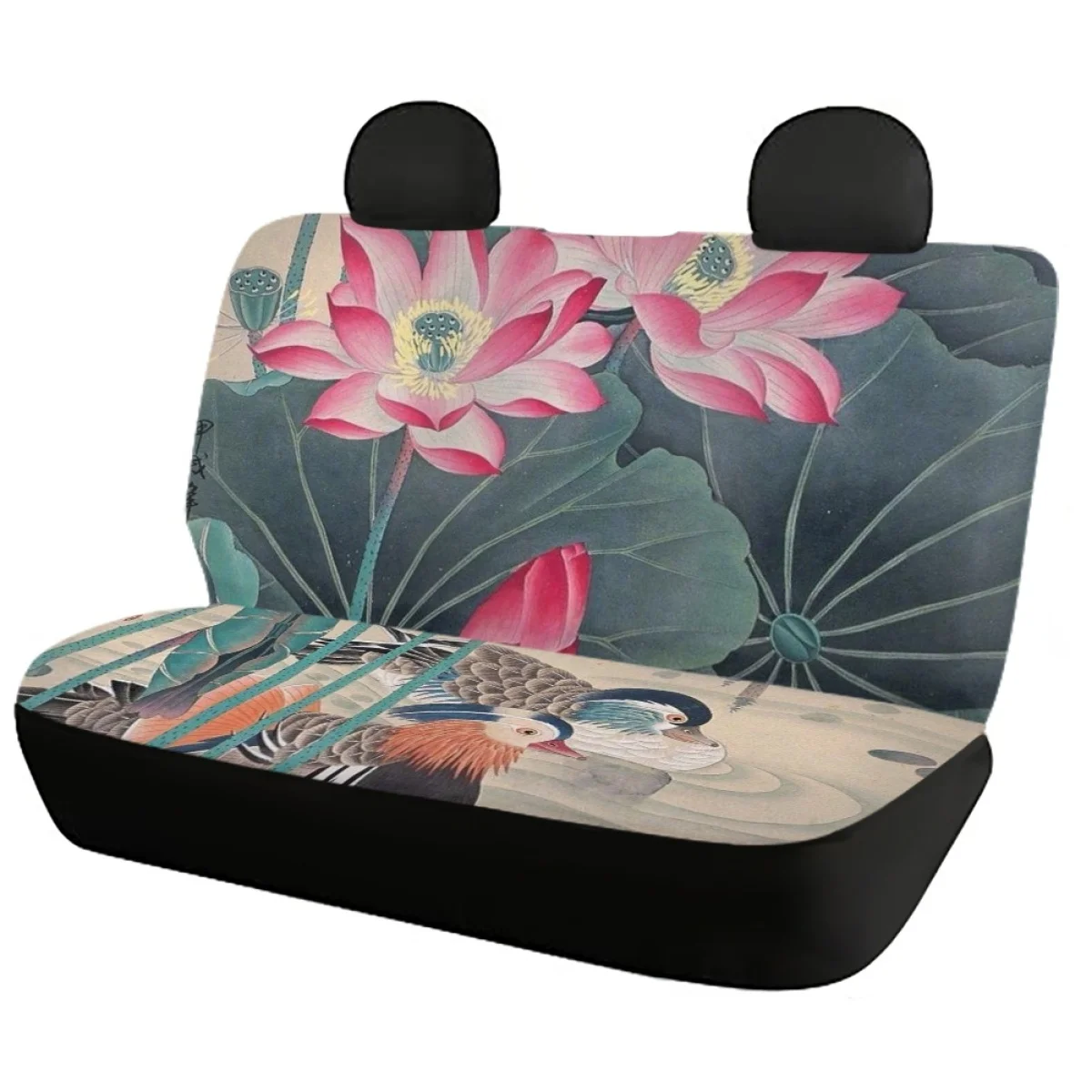 Car Interior Seat Covers 3D Lotus with Mandarin Duck Pattern Anti-Slip Auto Protector Seat Covers Easy Clean Seat Cushion Remove