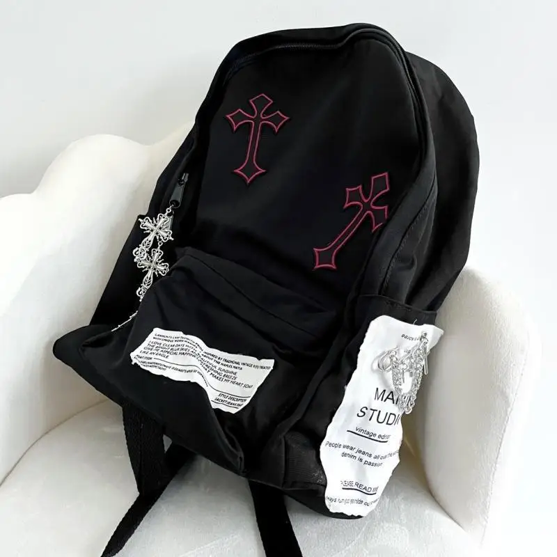 New Dark Punk Embroidery Backpack Original Y2k Design Cross Leisure Small Backpack Large Capacity Travel Backpack Handbags Gift