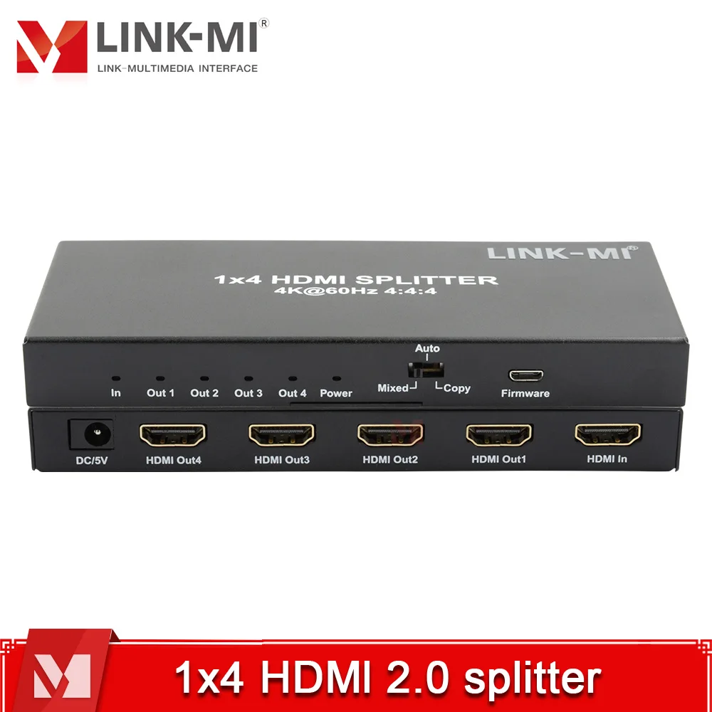 مقسم HDMI 2.0 1x4 - 4Kx2K@60 هرتز 18 جيجابت في الثانية HDCP2.2/1.4 - EDID 3D HDR 36bit وأربعة أنواع من قدرات التعامل مع EDID للتلفزيون