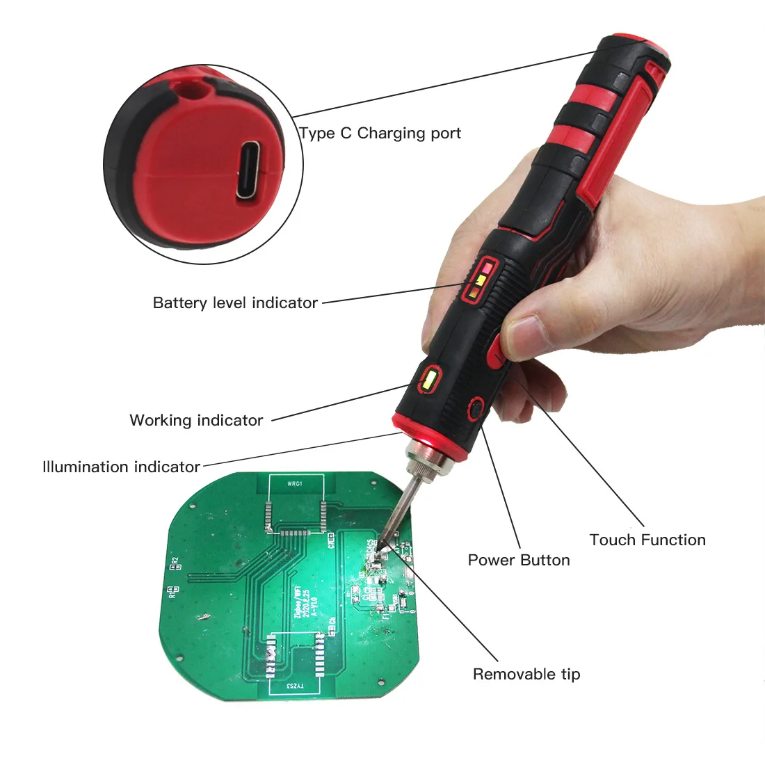 480℃ 8W Wireless Soldering Iron USB Rechargeable Electric Soldering Iron Kit With Bright Led Light Portable Household Appliances