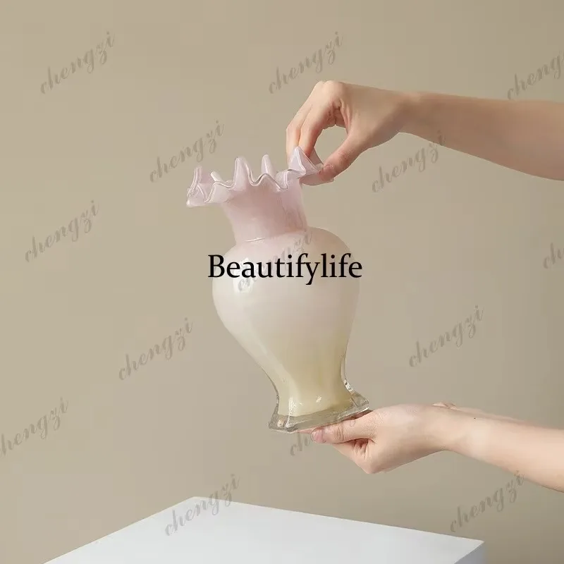E182 Art vase glass, hydroponic utensils, medieval ornaments, living room flower arrangement, retro and beautiful