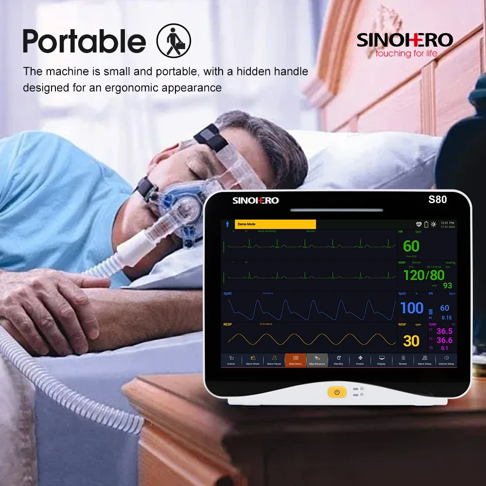 Multi-Parameter Patient Monitor ICU and Clinical ECG RESP NIBP SpO2 TEMP Monitoring 10.1''Touch Screen  NEW S80