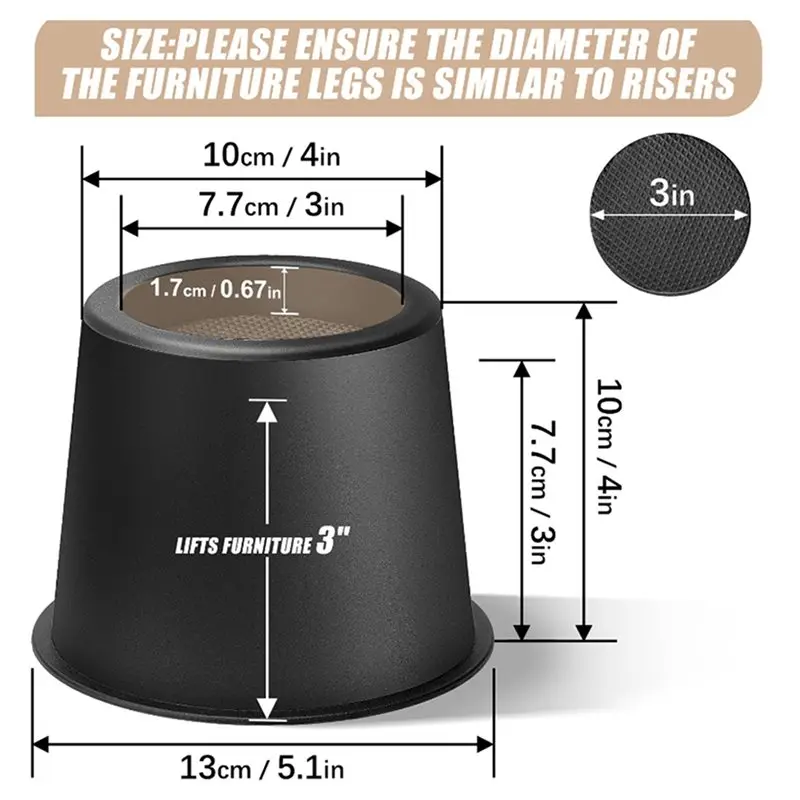 AB06 12 PCS Furniture Risers 4 Inch, Bed Risers Heavy Duty For Table Desk Couch Chair Sofa Cabinet Bed Frame Dorm