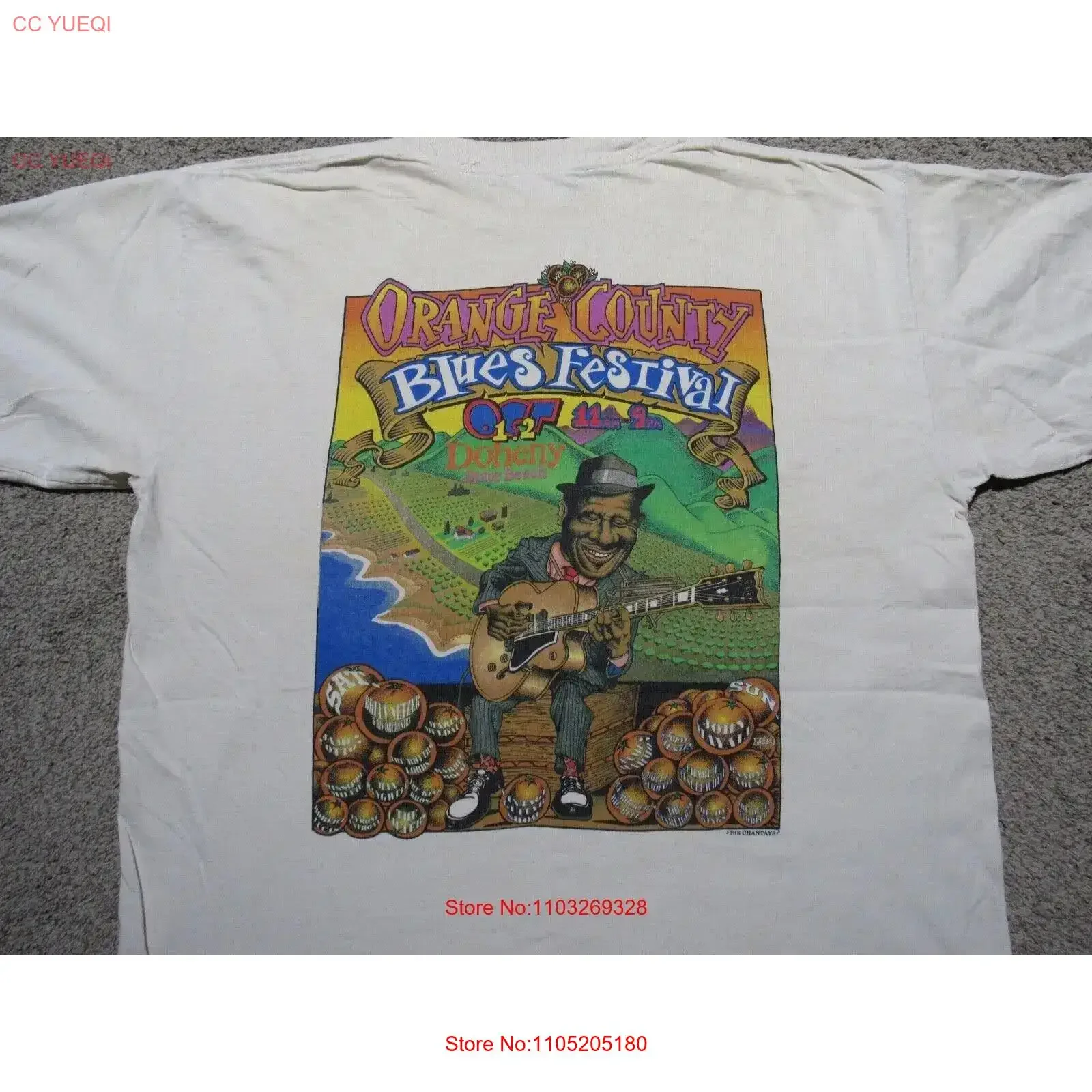 Vtg 1994 ORANGE COUNTY Blues Festival T SHIRT Mens L Doheny John Mayall Chantays vintage Washed homme streetwear Casual fashion