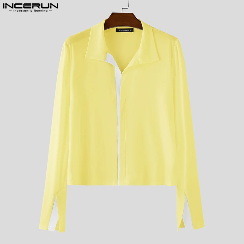 

INCERUN Men Shirt Patchwork Color-block Lapel Flare Long Sleeve Men Clothing Streetwear 2025 Fashion Casual Male Cardigan Tops