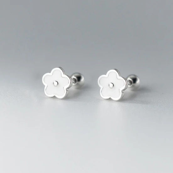 INZATT Real 925 Sterling Silver Enamel Flower Bead Plant Stud Earrings For Women Classic Fine Jewelry Minimalist Accessories