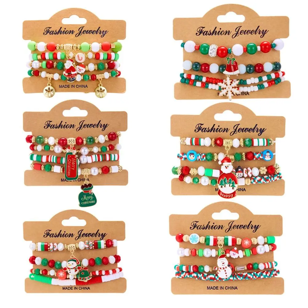 4pcs/set Cartoon Christmas Beads Bracelets Christmas Tree Santa Merry Christmas Hand Chain Alloy Jewelry Accessories