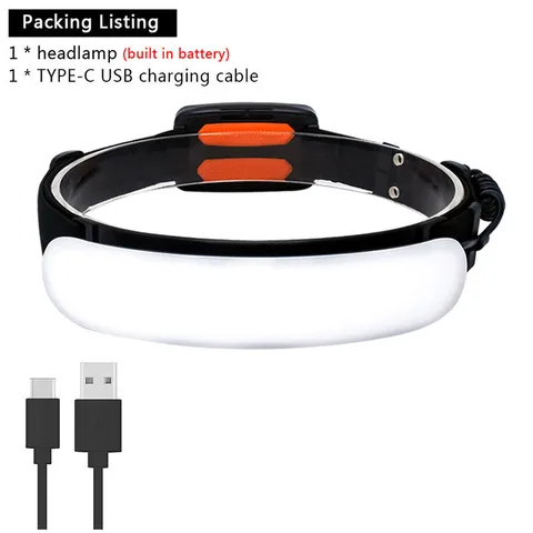 Ultra grande angular cob farol 31 pçs led farol portátil com bateria embutida 5000mah lanterna recarregável usb cabeça tocha