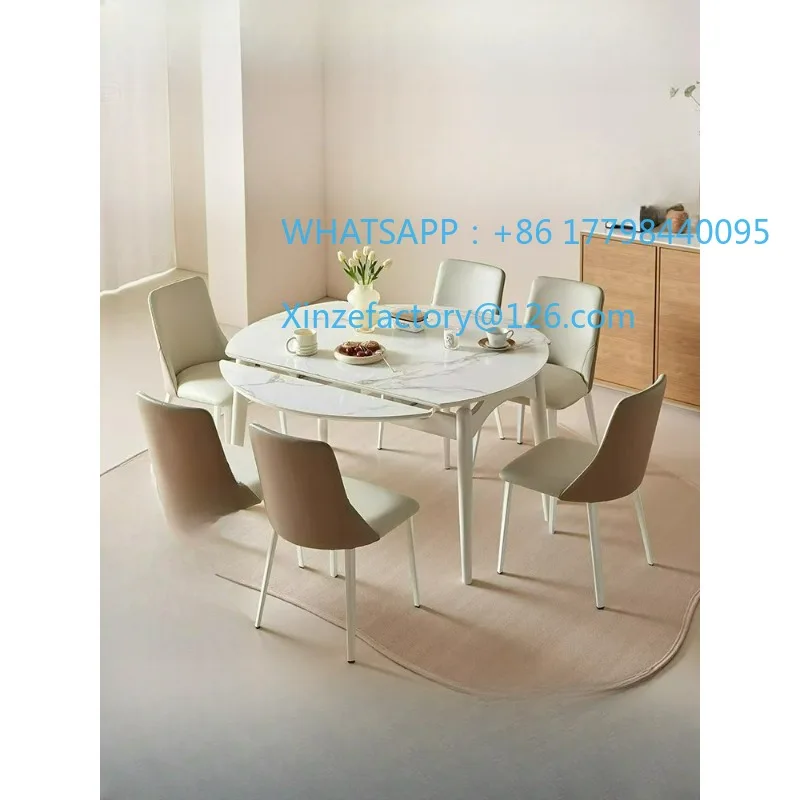 

Customizable rock slab dining table and chairs variable round table retractable light luxury household new small apartment dinin