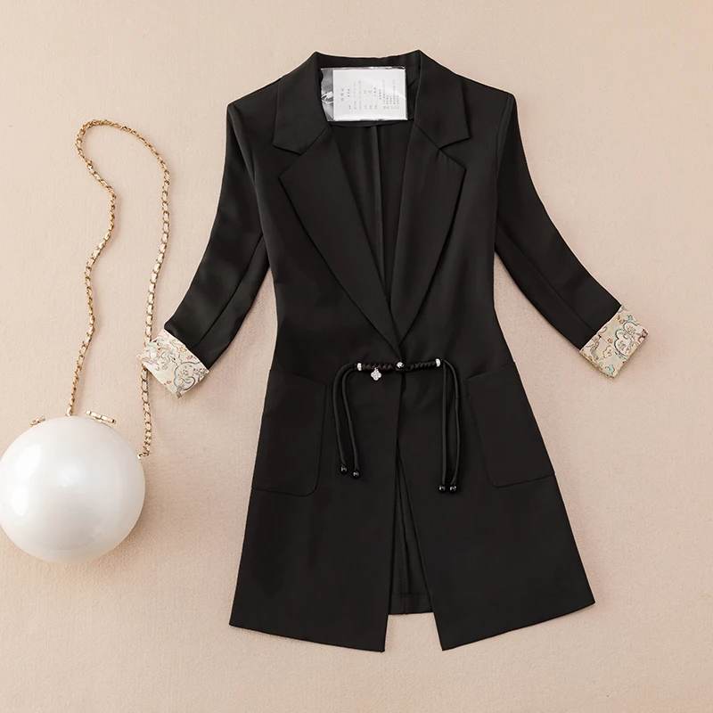 

Новое китайское национальное трендовое женское пальто весна-лето 2025 года, модное тонкое верхнее пальто средней длины на пуговицах, чистый цвет