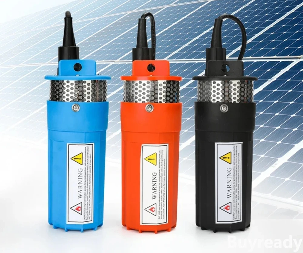 Deep well submersible pump for small electric water delivery with solar panels